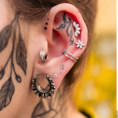 Flower Ear Tattoo With Piercing Steel Flower Ear Saddles (sold In