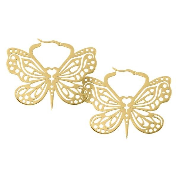 Big Golden Butterfly Hoops - Sold in Pair