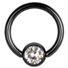Flat Back Jewelled Smiley Ring - Svart Titan