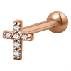 Jewelled Cross Ear Stud - Rosé Stål